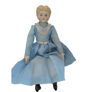Vintage 21" Kling Porcelain Doll in Blue Dress | Antique Collectible - Free Ship